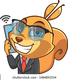 Business squirrel with a phone