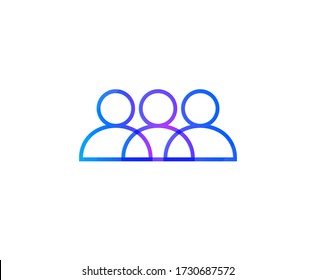 Contratación de personal de negocios, contratación de agencias de logotipo. Esbozo de siluetas de personas, logo de trabajo en equipo. Empleados de la empresa, gestión de recursos humanos, ilustración de vector púrpura. Icono de HRM aislado. Firma del equipo.