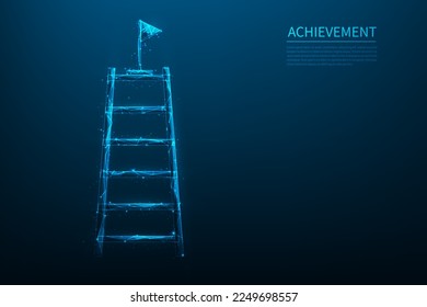 business stair achievement low poly wireframe. career path to success. business ambitions and goals. climbs up stair successful. vector illustration futuristic polygonal style.