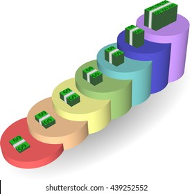 Business staircase 3d painted in rainbow colors. ladders to money view from above. Vector illustration on a white background.