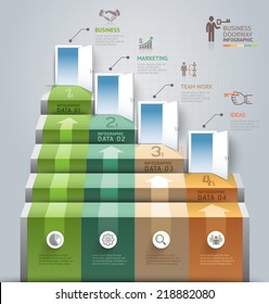 Business staircase doorway conceptual infographics. Vector illustration. Can be used for workflow layout, banner, number options, step up options, web design, diagram.