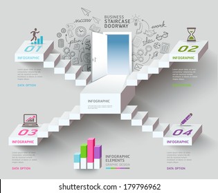 Business staircase thinking idea, Staircase doorway conceptual. Vector illustration. can be used for workflow layout, banner, diagram, number options, infographics, web design. 