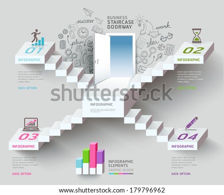 Business staircase thinking idea, Staircase doorway conceptual. Vector illustration. can be used for workflow layout, banner, diagram, number options, infographics, web design. 