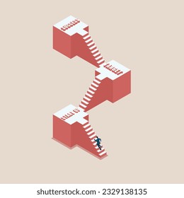 Business staircase three steps. Businessman running up the stairs of success. start up, target, success. symbol for career growth, achieve, leadership, vector illustration flat