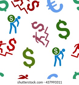 Business Stairs vector seamless repeatable pattern. Style is flat business stairs and dollar symbols on a white background.