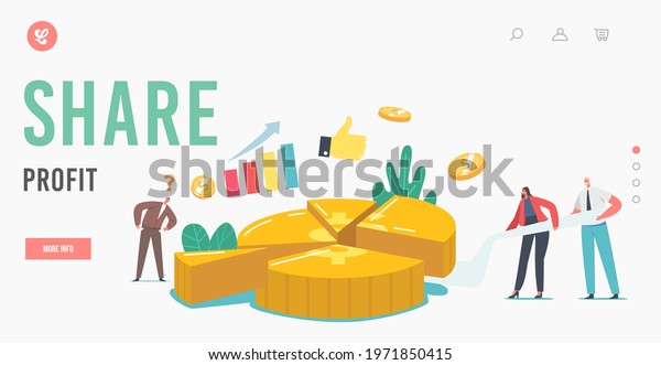 Business Stakeholders Commercial Benefit\
Landing Page Template. Tiny Shareholder Characters Cutting Huge\
Money Pie. Businesspeople Participate in Profit Dividing. Cartoon\
People Vector\
Illustration