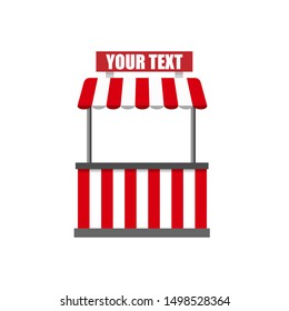 business stall with sign for your text. flat design. isolated on white background. vector illustration