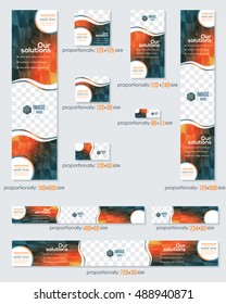 Business Standard 10 Sizes Website Banners Template Big Set. Colorful Low Poly Abstract Backgrounds