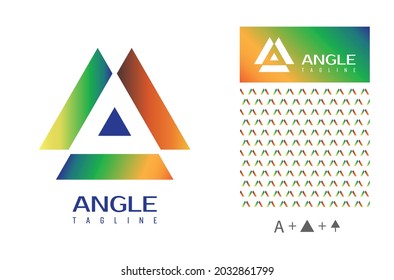 Business standard colourful gradient logo using triangle geometry, letter A, arrow upward, progress with a pattern for branding designs