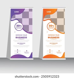 Estándar de negocios x rollup pullup diseño de Anuncio de señalización retráctil con concepto de tres colores Plantilla de Vector.