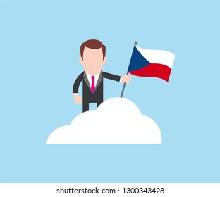Business standing on top of cloud with Czech Republic flag in hand
