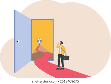 negócios em pé ao ar livre para Nova jornada para oportunidades conceito de meta plano de fundo

