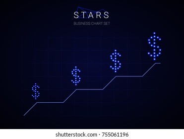 Business star growing chart graph vector on blue background.