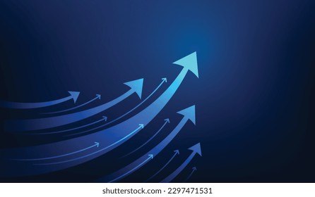 business start up arrow growth on blue dark background. profit and investment growth. stock market trading achievement. vector illustration fantastic low poly design.