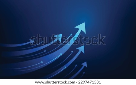 business start up arrow growth on blue dark background. profit and investment growth. stock market trading achievement. vector illustration fantastic low poly design.