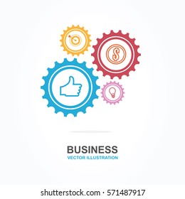 Business start up concept with colorful gear icons illustration.