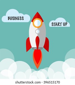 Business Start Up Concept With Flat Rocket Vector