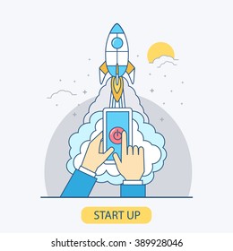 
Business start up business concept illustration in line style. Vector concept for business project start up. Launching new project.
