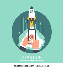 Business start up business concept illustration. Vector concept for business project start up. Launching new project.