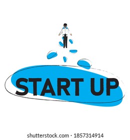 Business start up concept logo, New project start up concept in flat design style, A businessman carrying a rocket on his back, Launching into the sky.