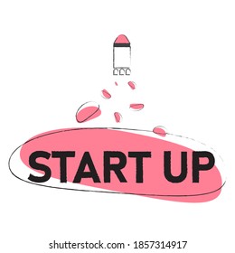 Business start up concept logo, New project start up concept in flat design style, Rocket launch vector illustration.	