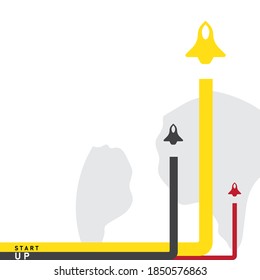 Business start up concept, New project start up concept in flat design style, Rocket launch vector illustration.