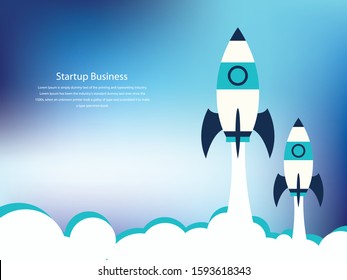 Business start up concept with rocket. Flat design vector illustration