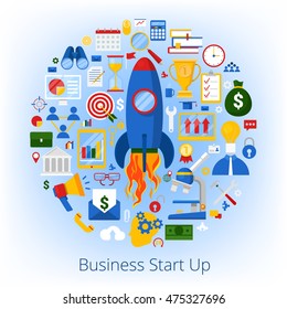 Business Start Up Concept with Set of Creative Idea Icons. Vector illustration