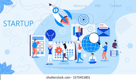 Business Start Up concept vector for landing page, social media, business project. Optimization process, idea are shown. Tiny workers search, caculate, make planing and strategy for succes.