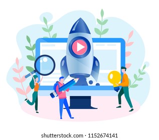 Business Start Up Concept for web page, banner, presentation, social media. Vector illustration, business project startup process, idea through planning and strategy, time management, realization