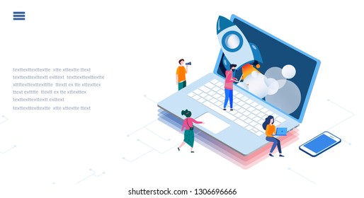 Business Start Up Concept for web page, banner, presentation, social media. Vector illustration, business project startup process, idea through planning and strategy, time management, realization