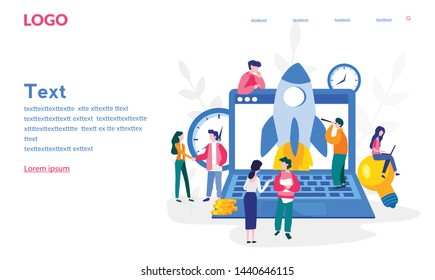 Business Start Up Concept for web page, banner, presentation, social media. Vector illustration, business project startup process, idea through planning and strategy, time management, realization