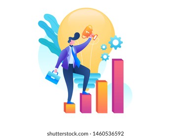 Business Start Up Concept for web page, banner, presentation, social media. Vector illustration, business project startup process, idea through planning and strategy, time management, realization