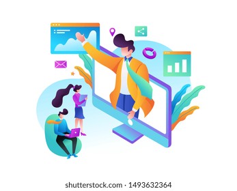 Business Start Up Concept for web page, banner, presentation, social media. Vector illustration, business project startup process, idea through planning and strategy, time management, realization