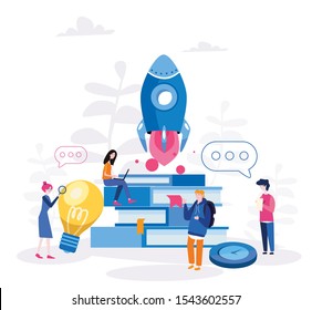 Business Start Up Concept for web page, banner, presentation, social media. Vector illustration, business project startup process, idea through planning and strategy, realization