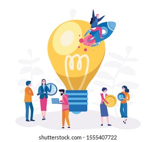 Business Start Up Konzept für Web-Seite, Banner, Präsentation, soziale Medien. Vektorgrafik, Business-Projekt-Startprozess, Idee durch Planung und Strategie, Realisierung