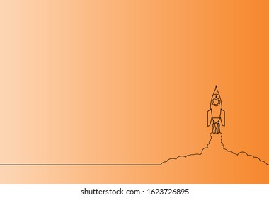 Business Start Up Concept for web page, banner, presentation, social media. Vector, Business project startup process, Launching a rocket on orange background. Start up. Income and success.