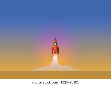 Business Start Up Concept for web page, banner, presentation, social media. Vector, Business project startup process, Launching a rocket on colorful background. Start up. Income and success.