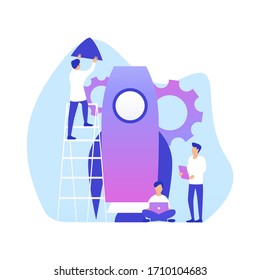 Business Start Up Concept for web page, banner, presentation, social media. Vector illustration, business project startup process, idea through planning and strategy, time management, realization