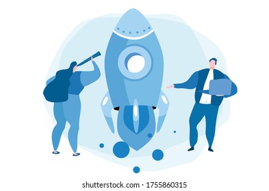 Business Start Up Concept for web page, banner, presentation, social media. Vector illustration, business project startup process, idea through planning and strategy, time management, realisation