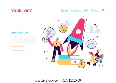 Business Start Up Concept for web page, banner, presentation, social media. Vector illustration, business project startup process, idea through planning and strategy, time management, realization