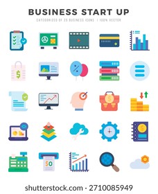 Iconos planos de inicio de negocio. Vector Ilustración plana.