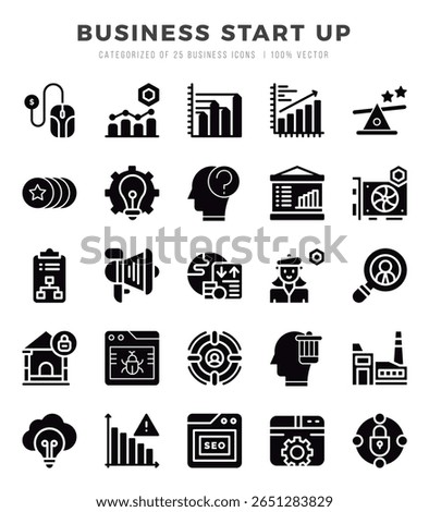 Business Start Up Glyph icons collection. 25 icon set in a Glyph design.