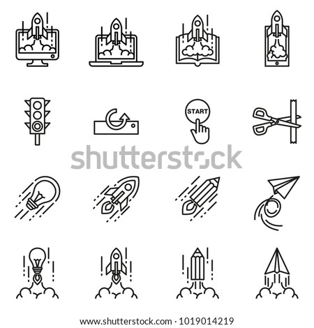Business Start up icon concept on white background. Rocket Launch. Line Style stock vector. 