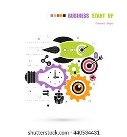 Business Start up icon concept.Light bulb icon and gear abstract vector icon design.Corporate business industrial creative icon symbol.Business icon and industrial icon concept.Vector illustration