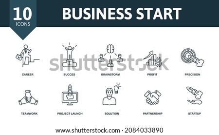 Business Start icon set. Collection of simple elements such as the growth, control, career, succes, profit, teamwork, solution.