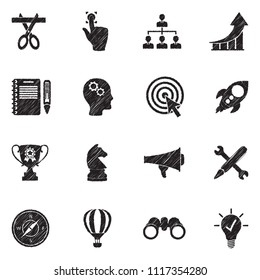 Business Start Up Icons. Black Scribble Design. Vector Illustration.
