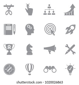 Business Start Up Icons. Gray Flat Design. Vector Illustration. 