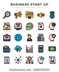 Ícones de inicialização de negócios definidos. Coleção de ícones simples da Web de cores lineares.