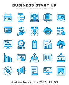 Ícones de inicialização de negócios definidos. Ilustração vetorial.